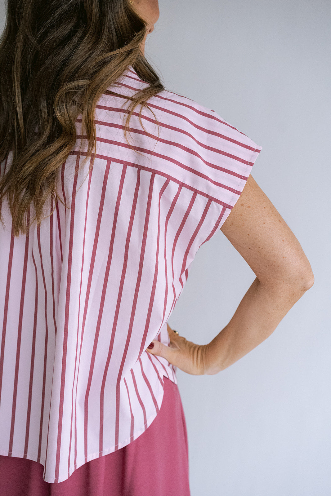 Pippa Blouse Pink Bordeaux Stripe