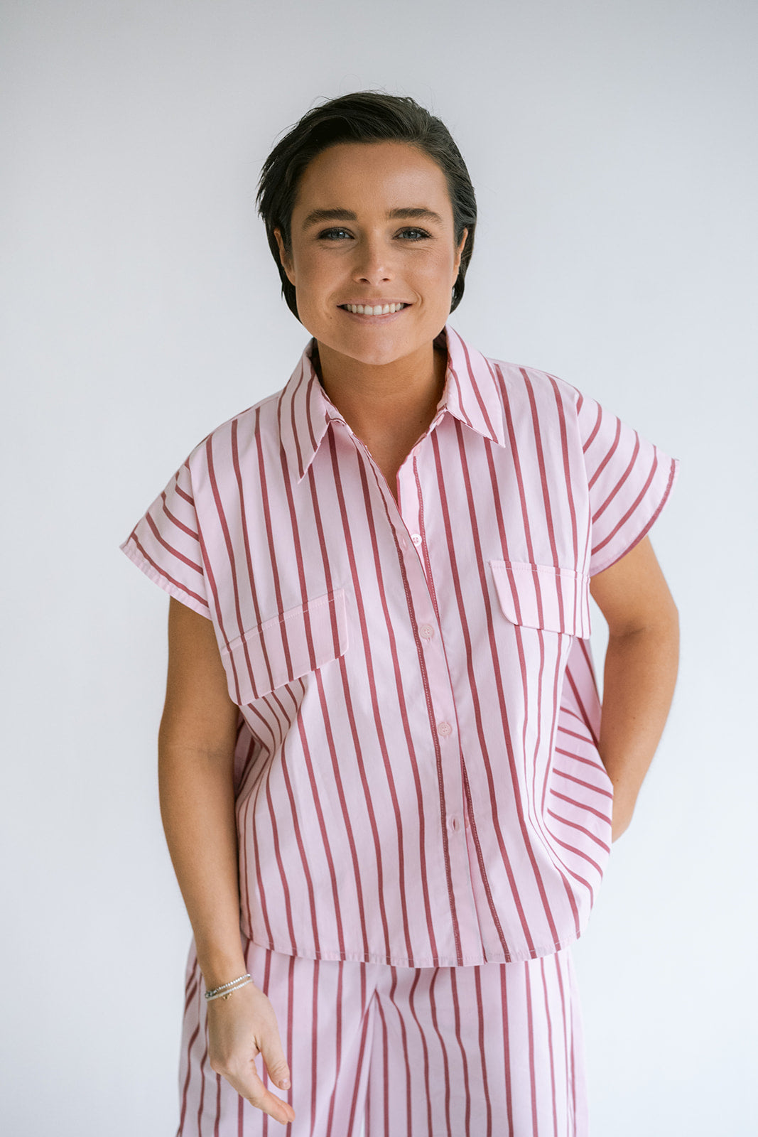 Pippa Blouse Pink Bordeaux Stripe