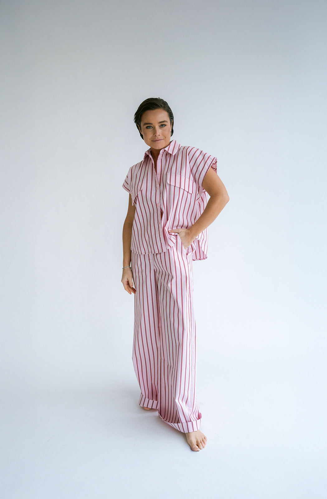 Pippa Blouse Pink Bordeaux Stripe