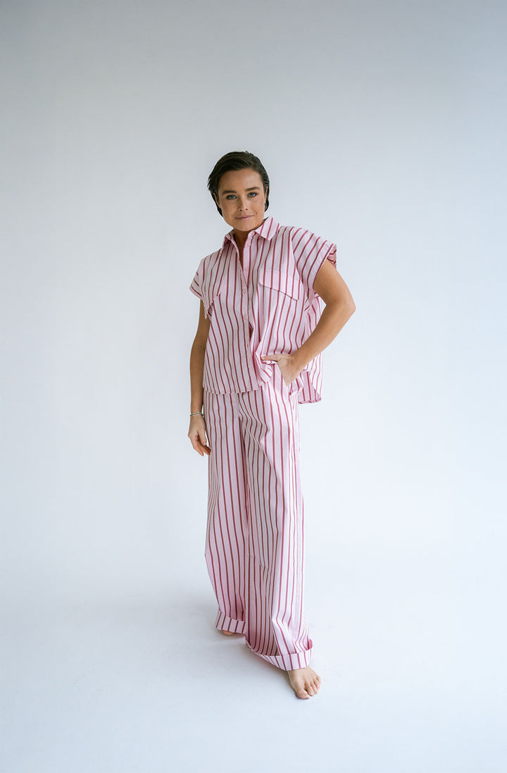 Pippa Blouse Pink Bordeaux Stripe