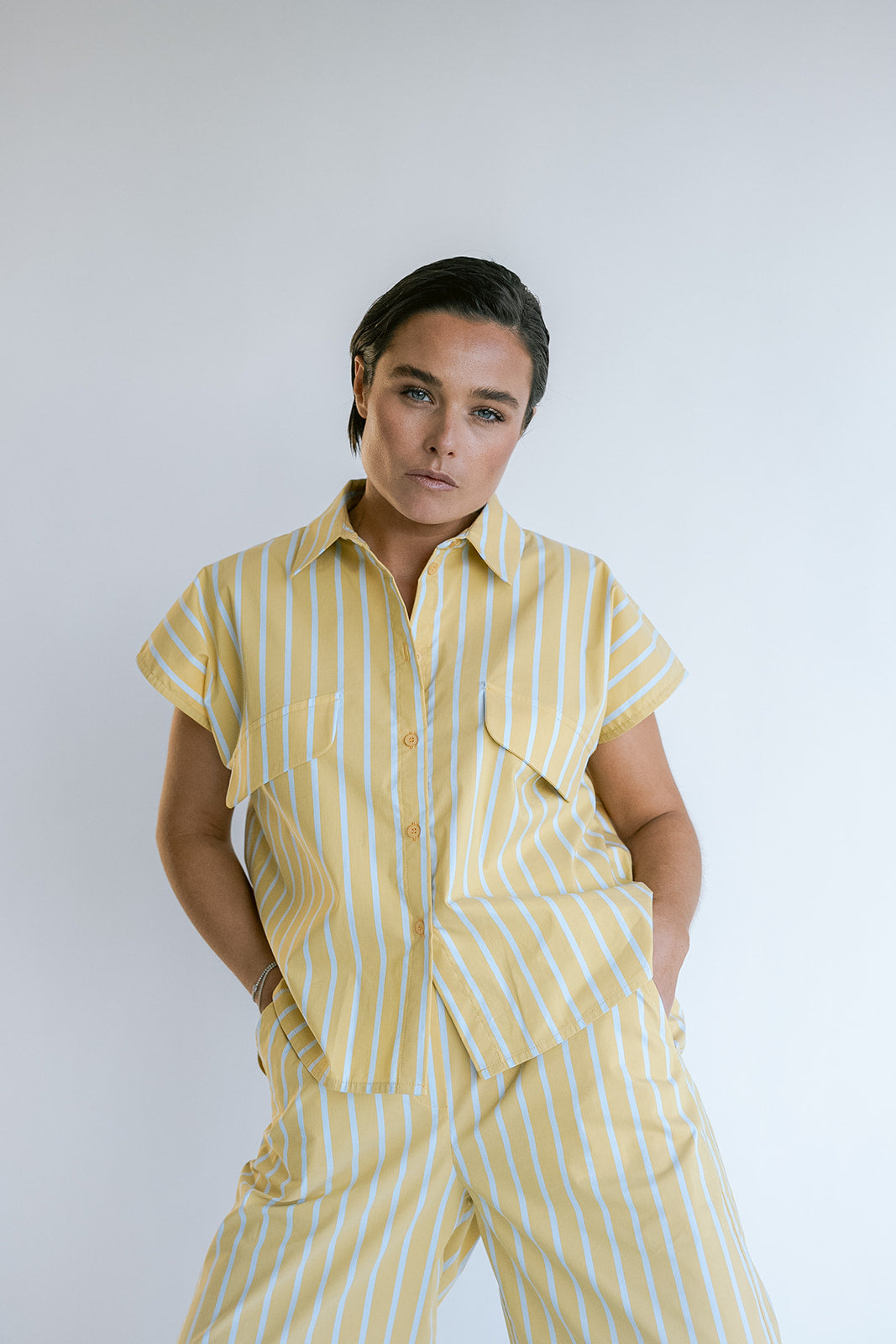 Pippa Blouse Yellow Blue Stripe