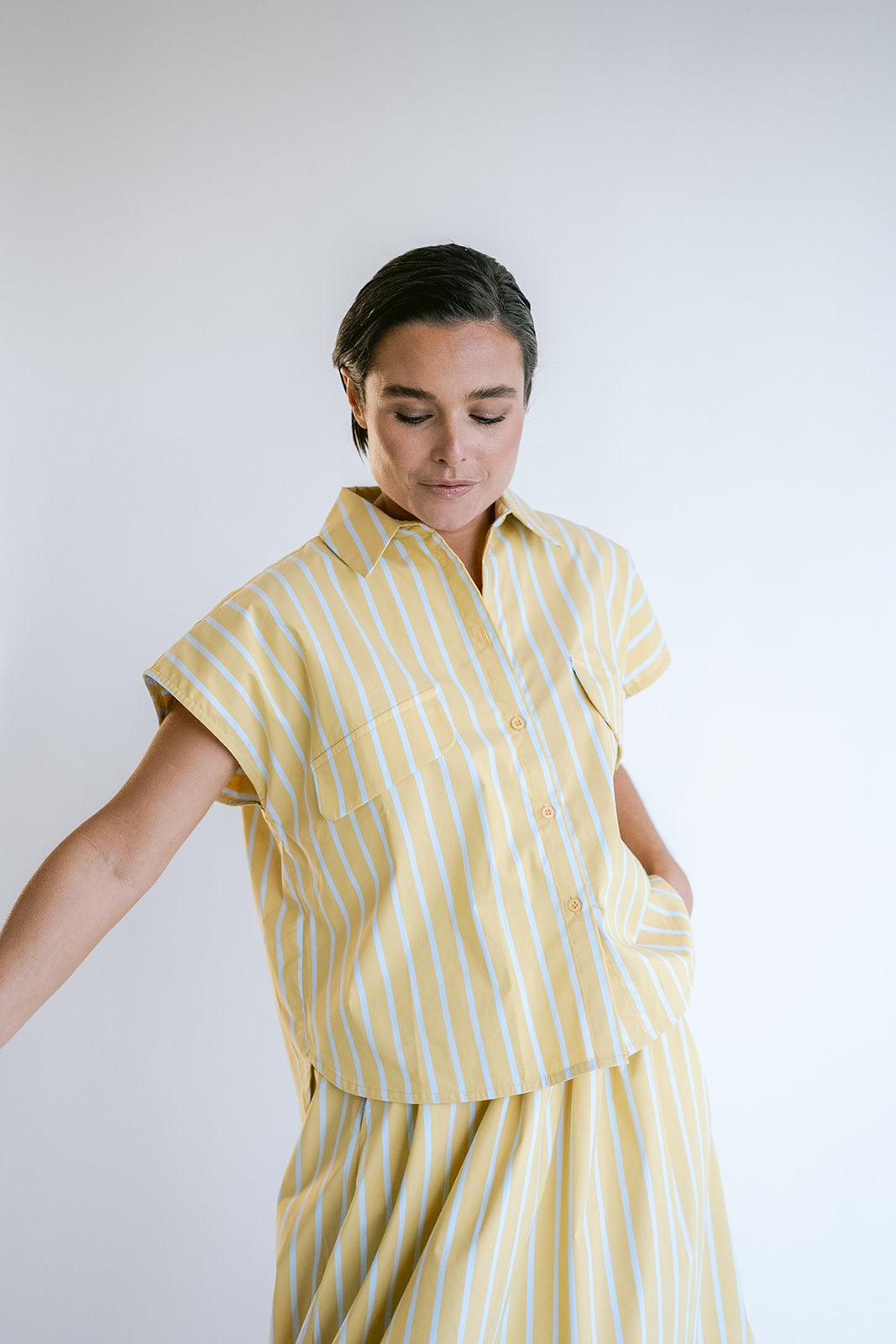 Pippa Blouse Yellow Blue Stripe
