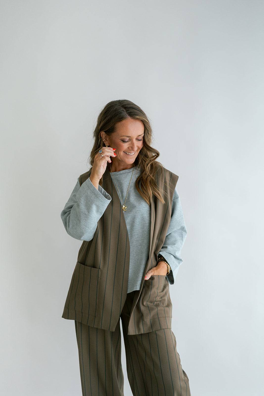 Puck Gilet Brown Green Stripe