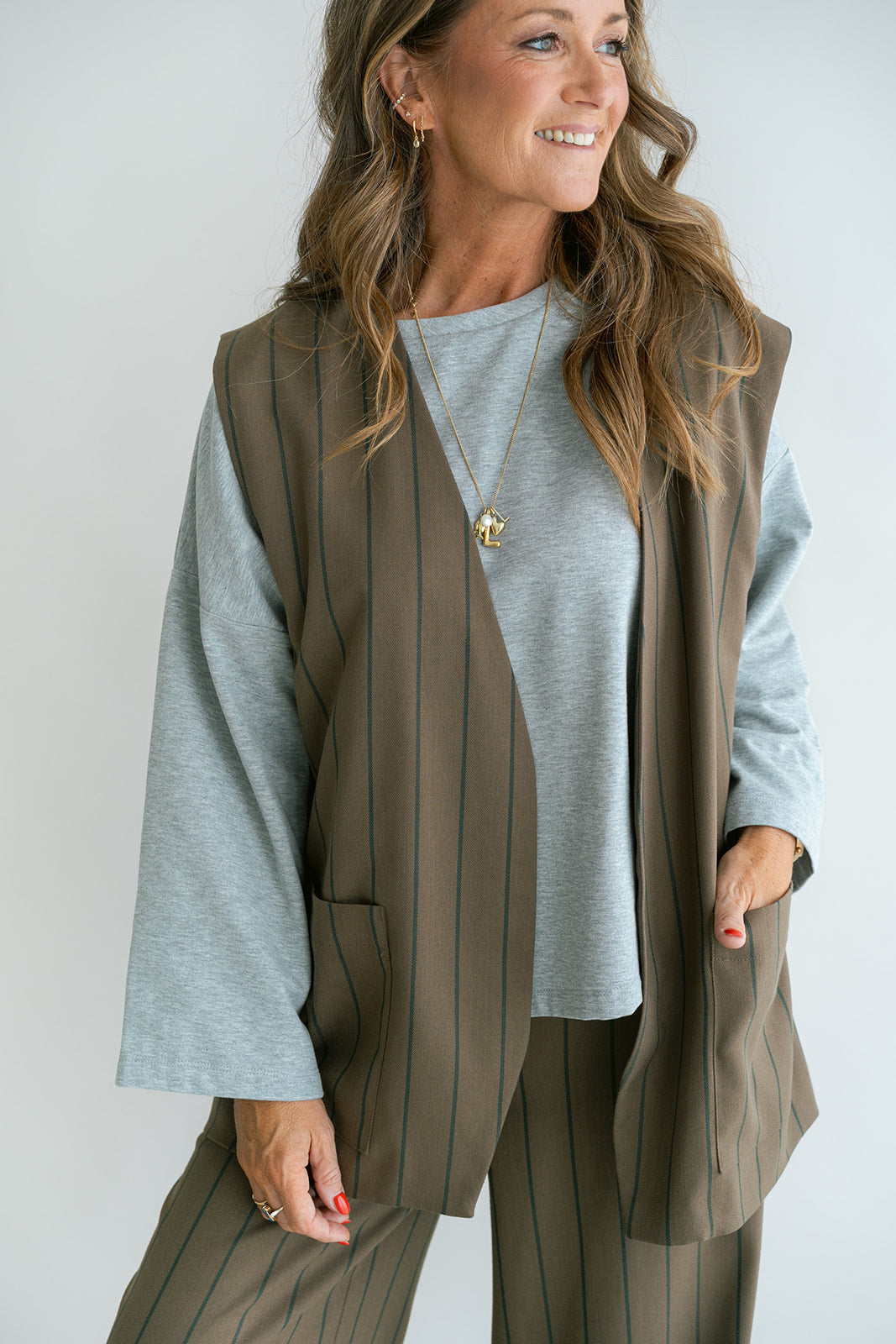 Puck Gilet Brown Green Stripe