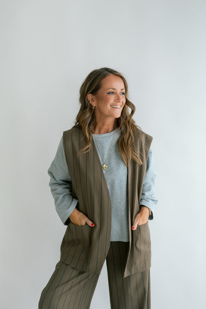 Puck Gilet Brown Green Stripe