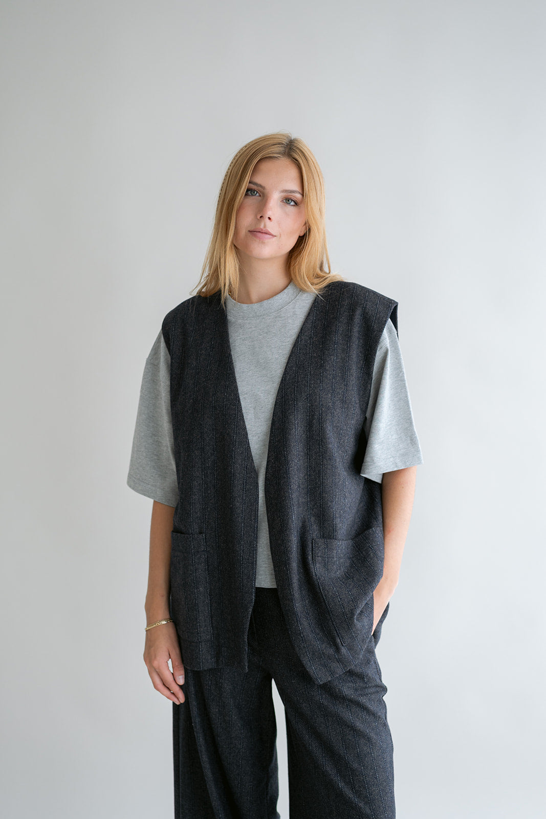Puck Gilet Grey Cobalt Stripe