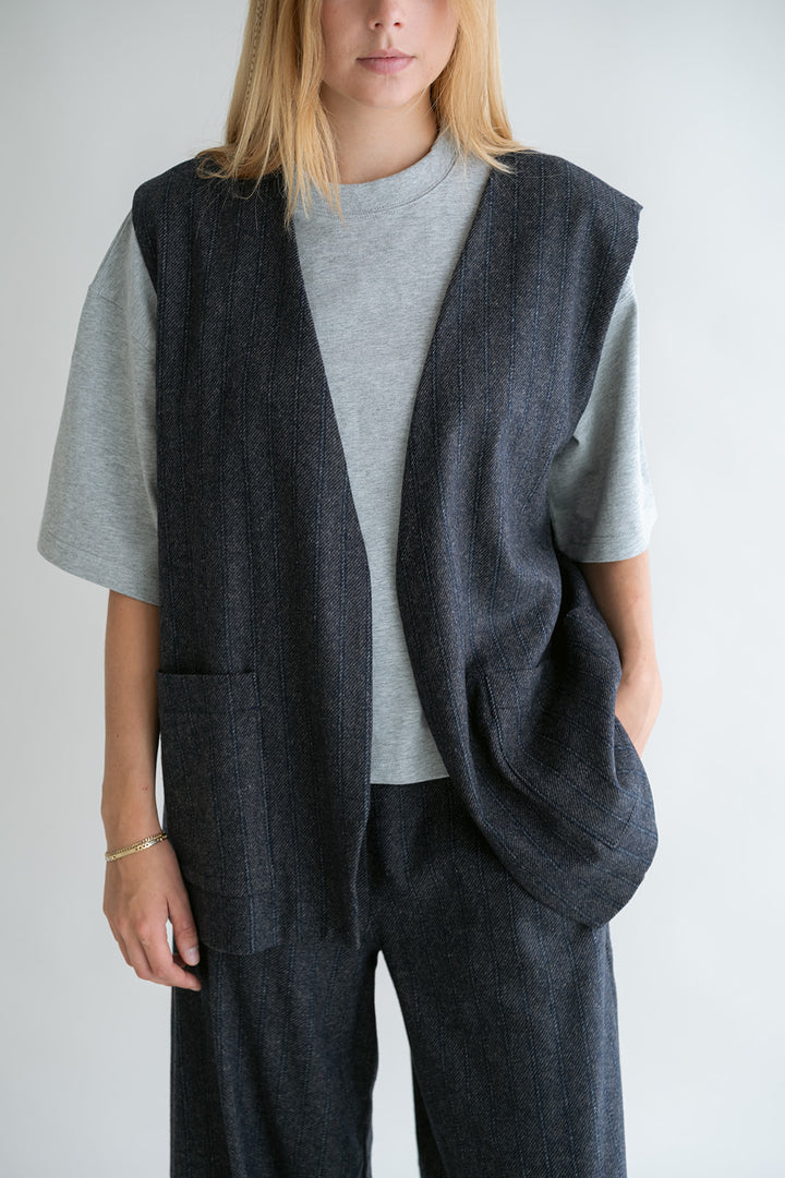 Puck Gilet Grey Cobalt Stripe