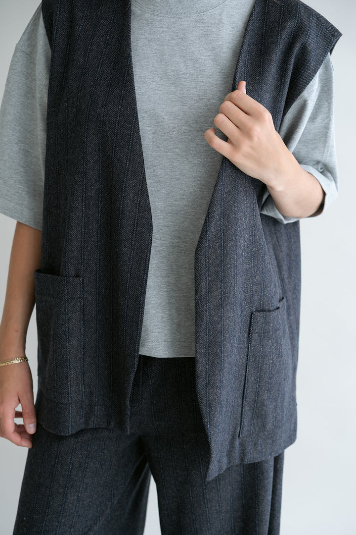 Puck Gilet Grey Cobalt Stripe