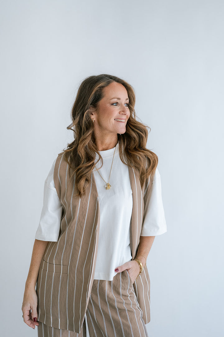 Puck Gilet Taupe Stripe