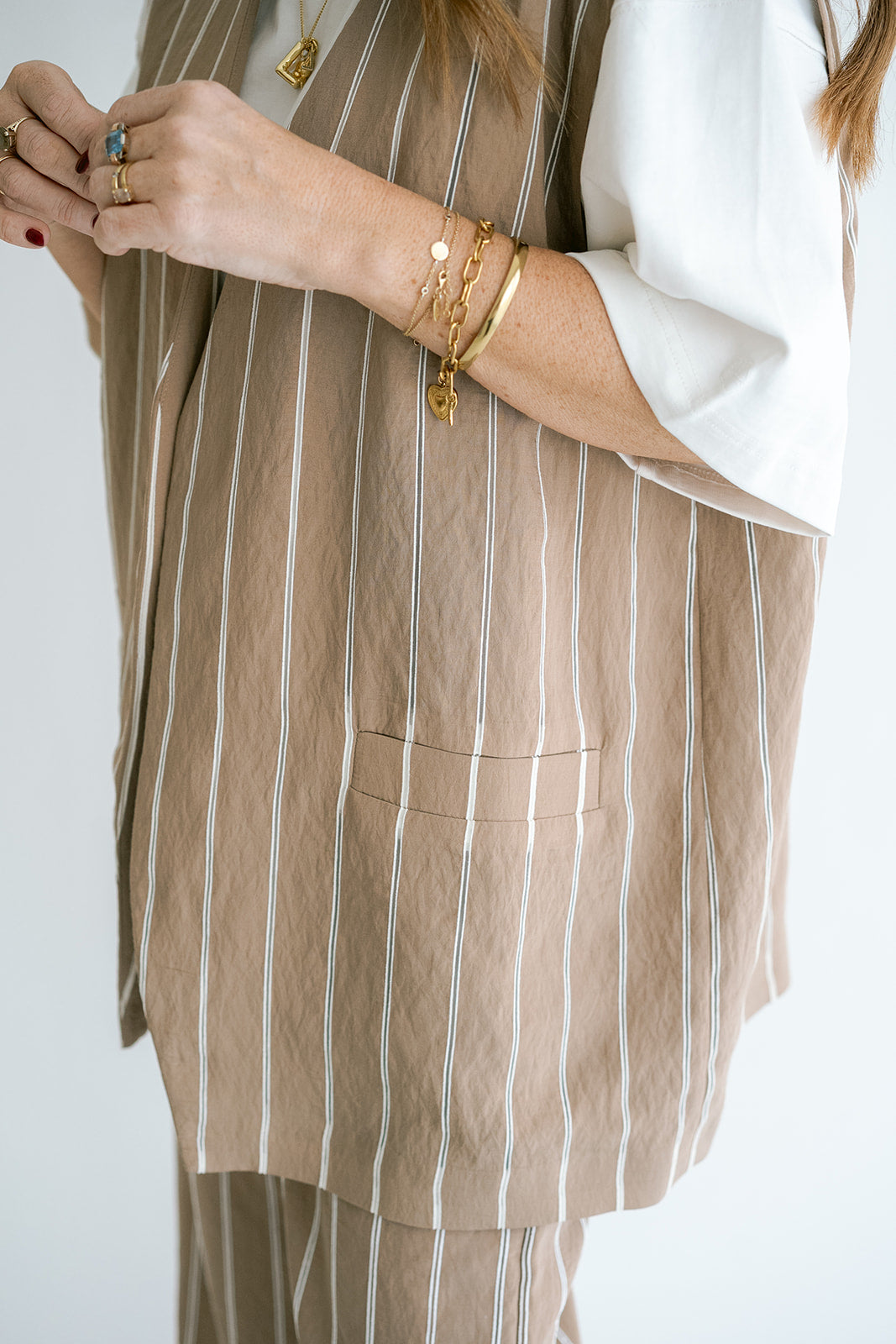 Puck Gilet Taupe Stripe