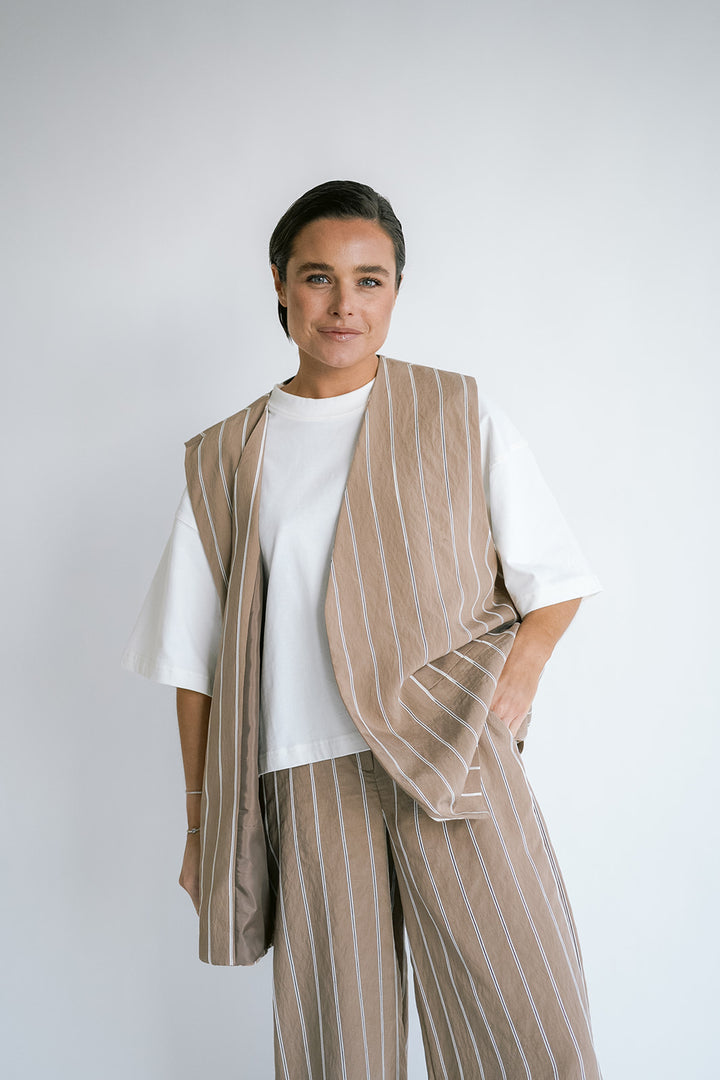 Puck Gilet Taupe Stripe