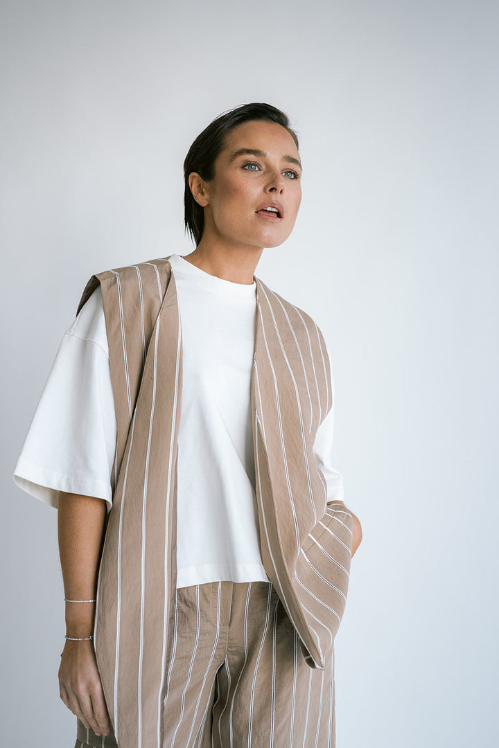 Puck Gilet Taupe Stripe