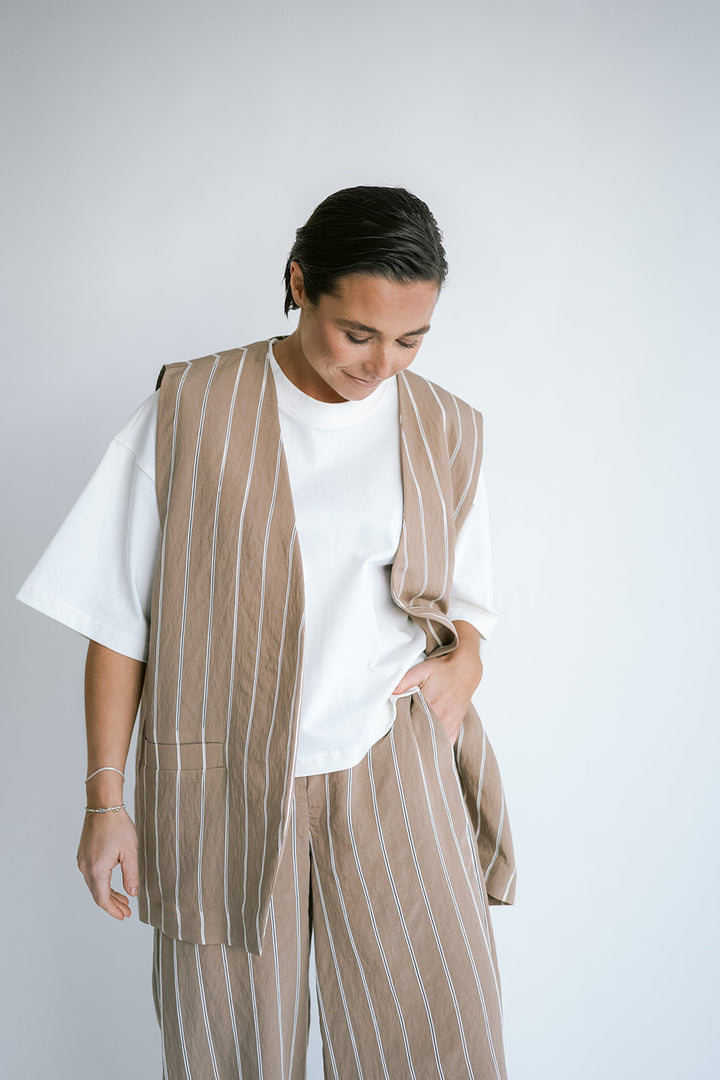 Puck Gilet Taupe Stripe