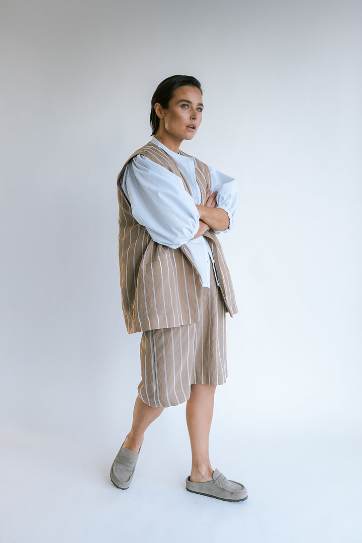 Puck Gilet Taupe Stripe