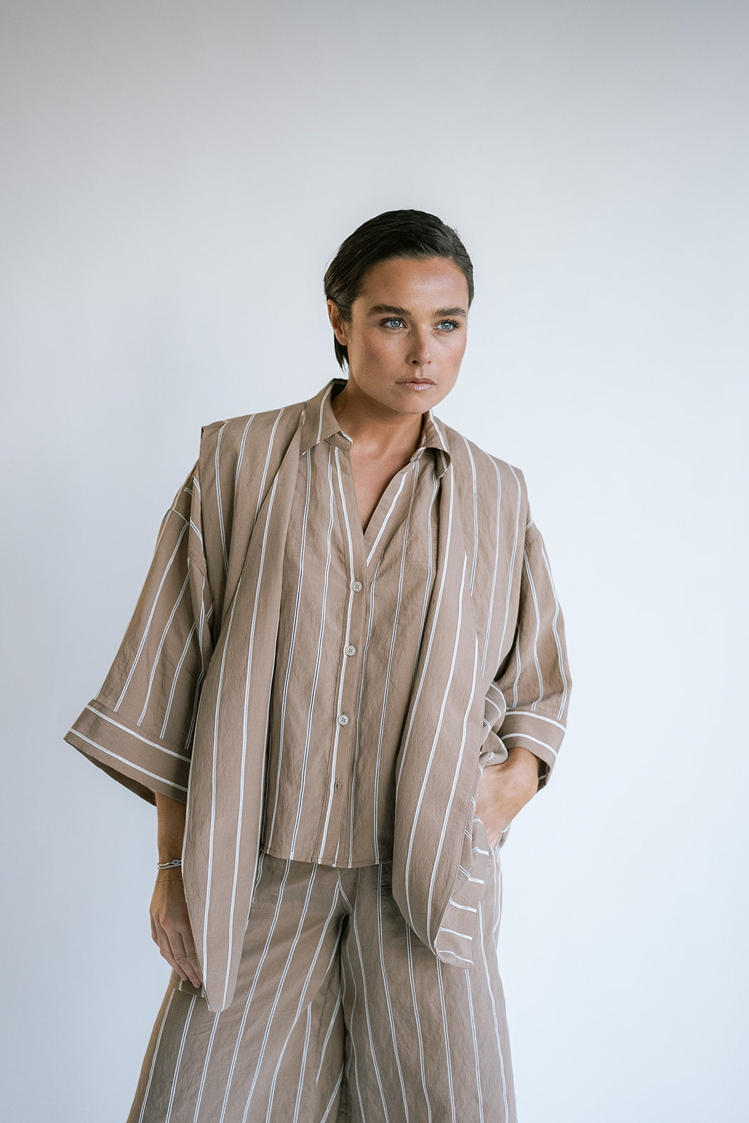 Puck Gilet Taupe Stripe