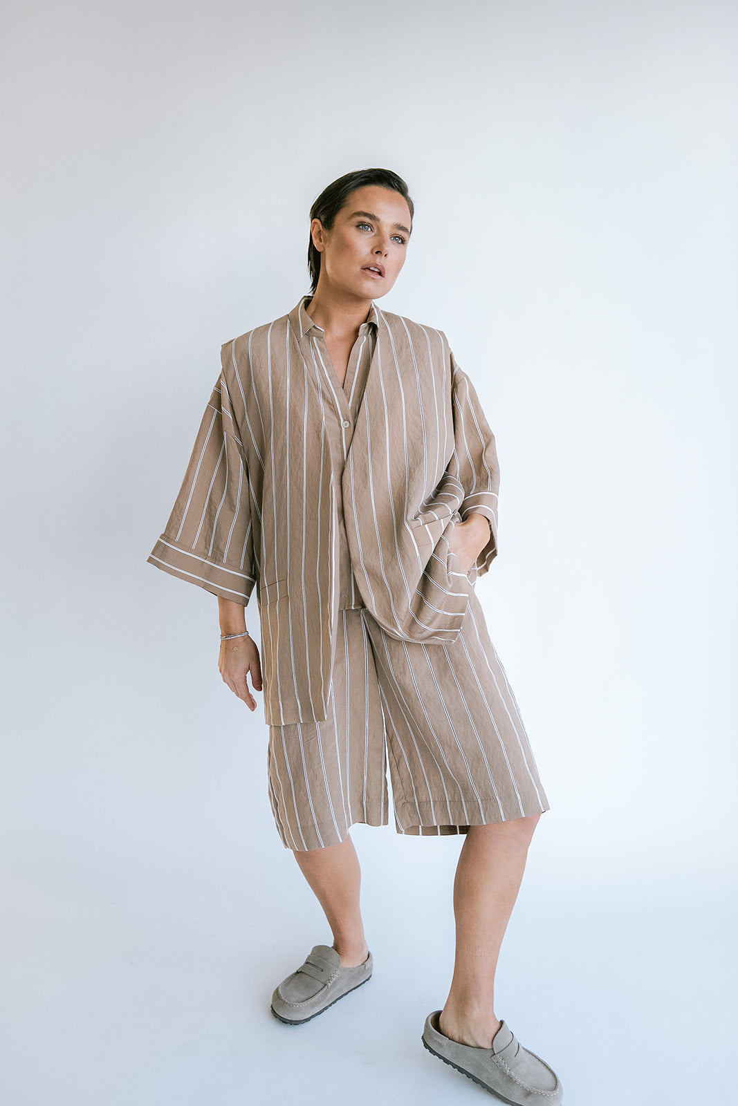 Puck Gilet Taupe Stripe