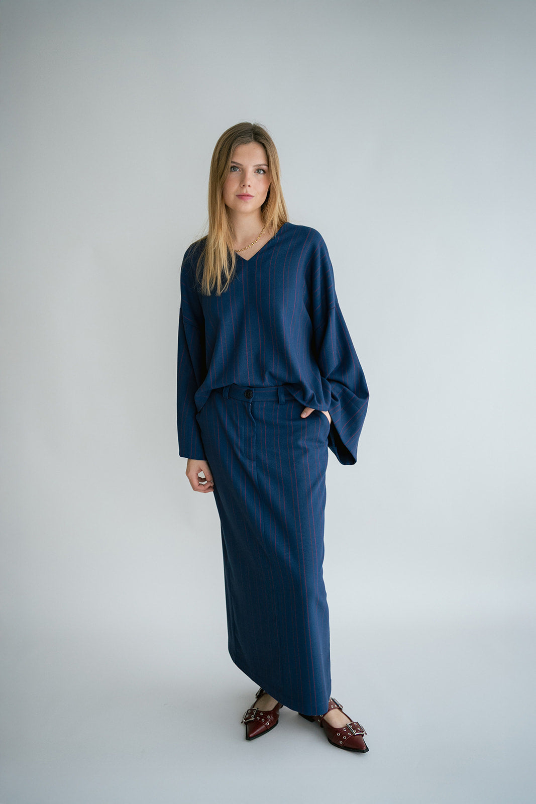 Rose Skirt Red Navy Stripe