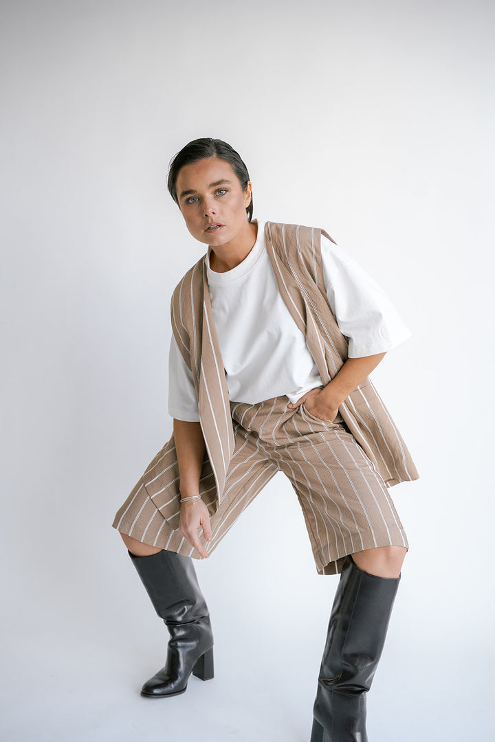 Sam Bermuda Taupe Stripe