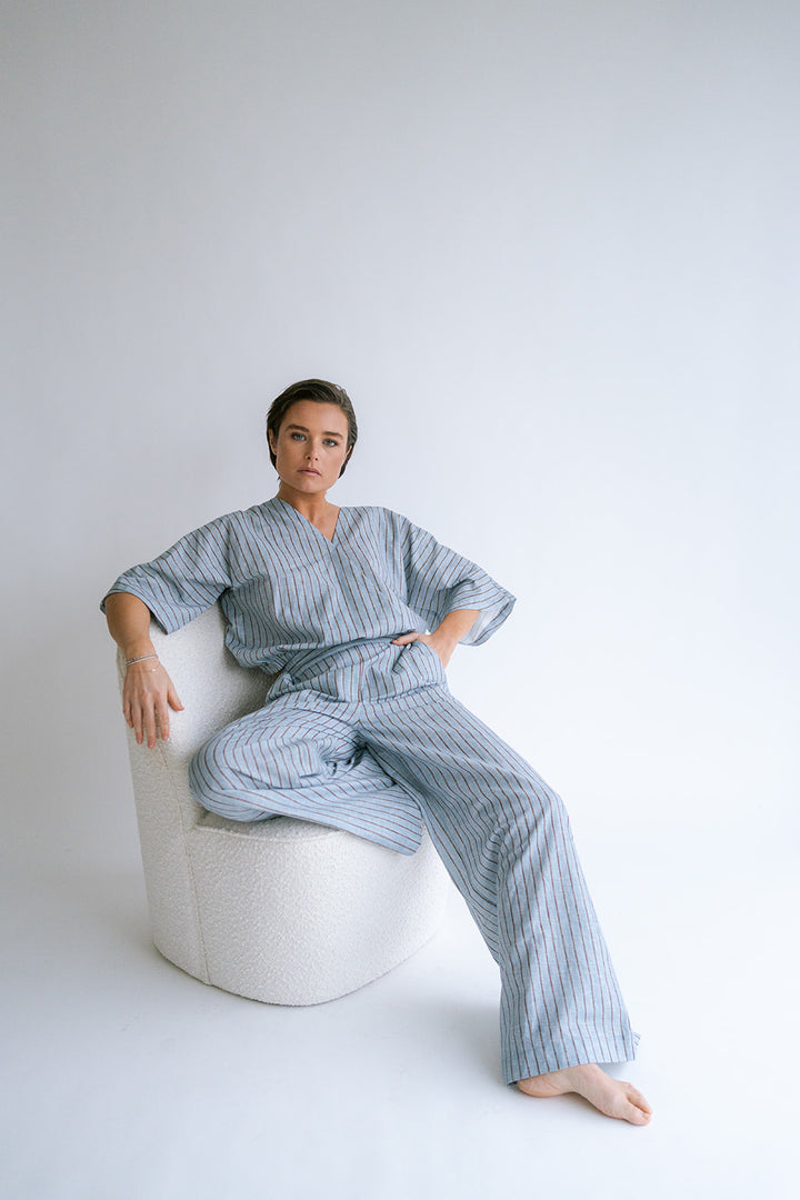 Sam Pants Blue Linen
