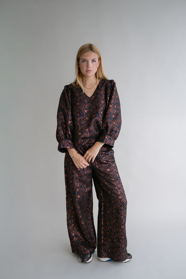 Sam Pants Brown Lurex Flower
