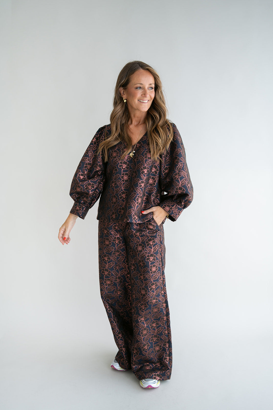 Sam Pants Brown Lurex Flower
