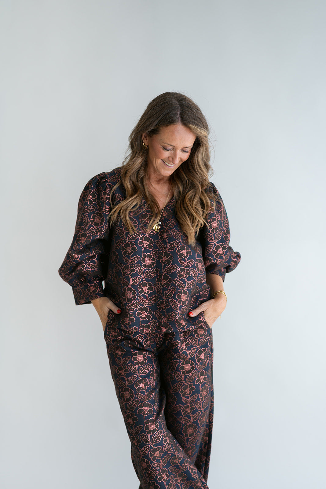 Sam Pants Brown Lurex Flower