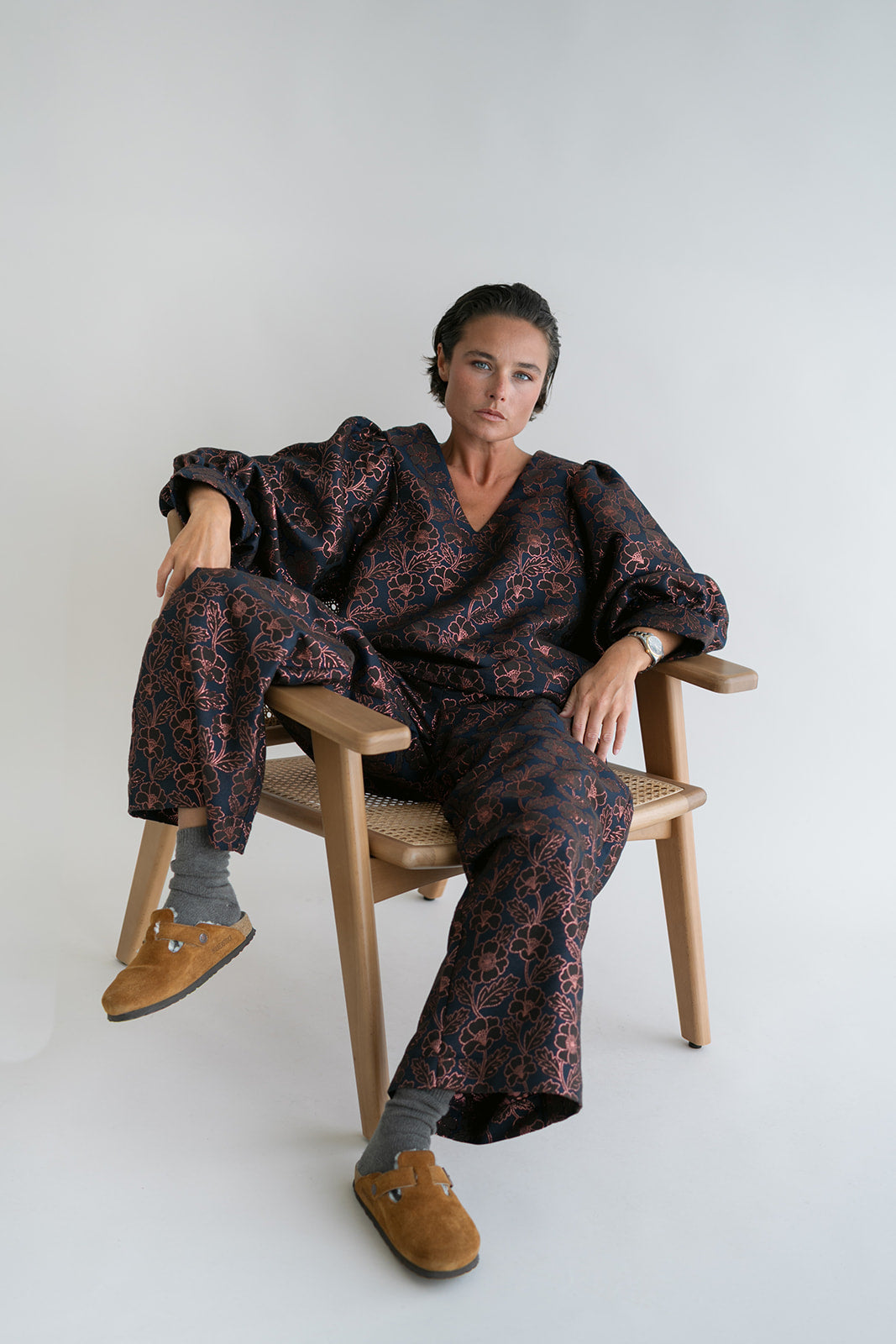 Sam Pants Brown Lurex Flower