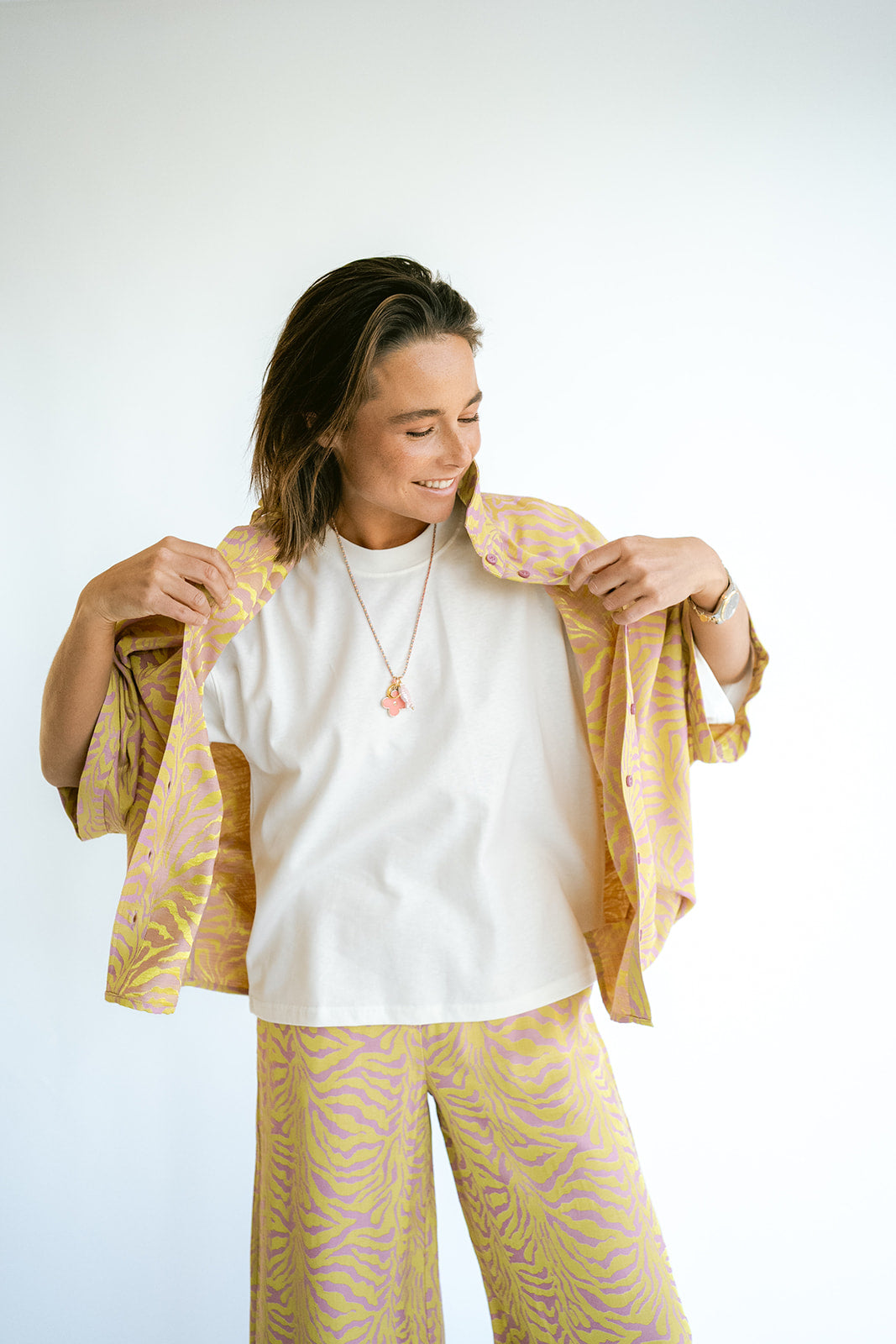 Sam Pants Palm Pink Yellow