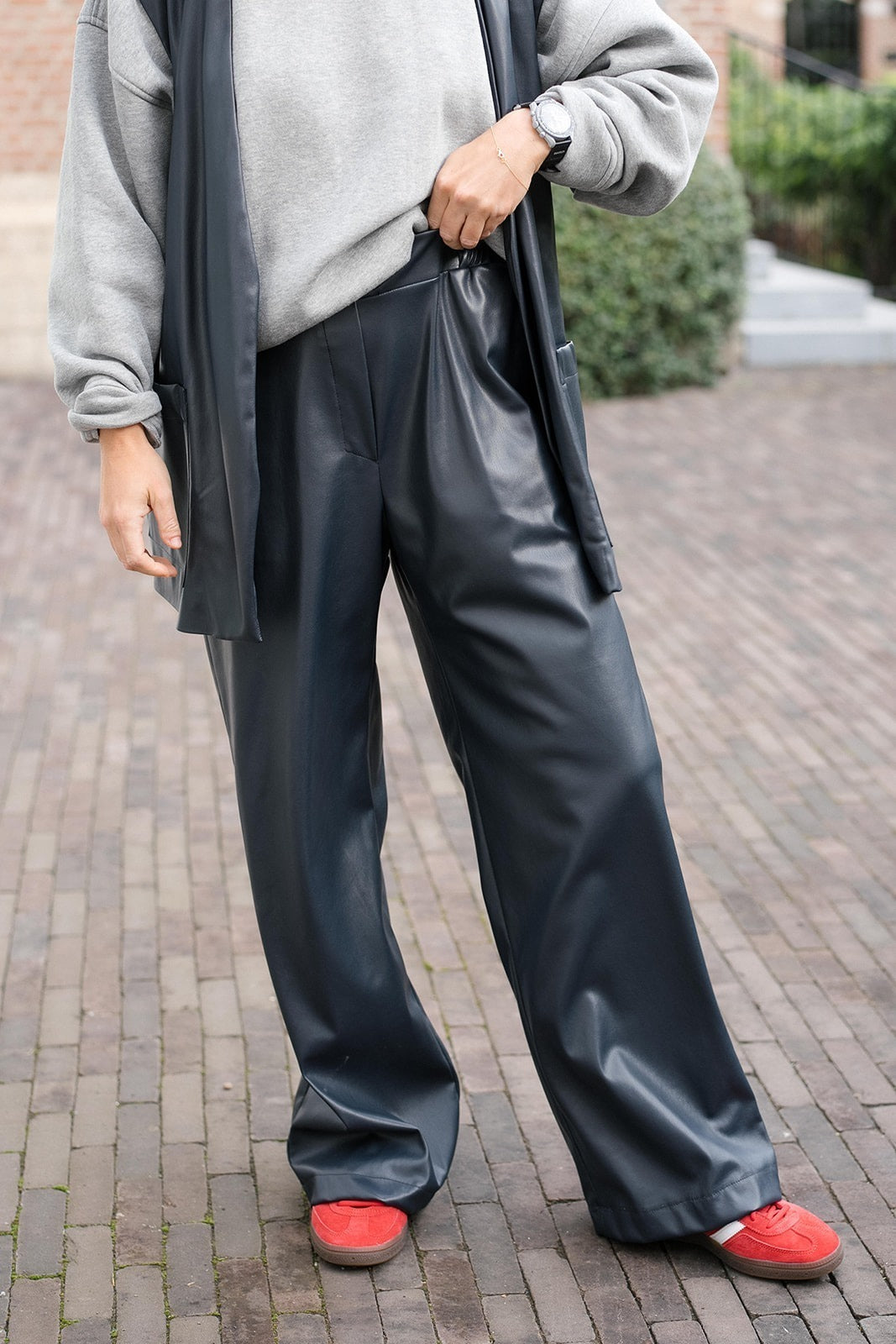 Selena Pants Leather Look Navy