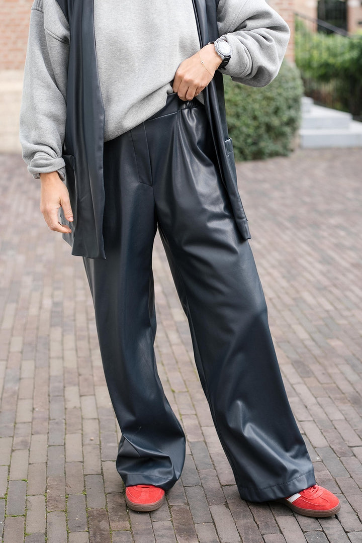 Selena Pants Leather Look Navy