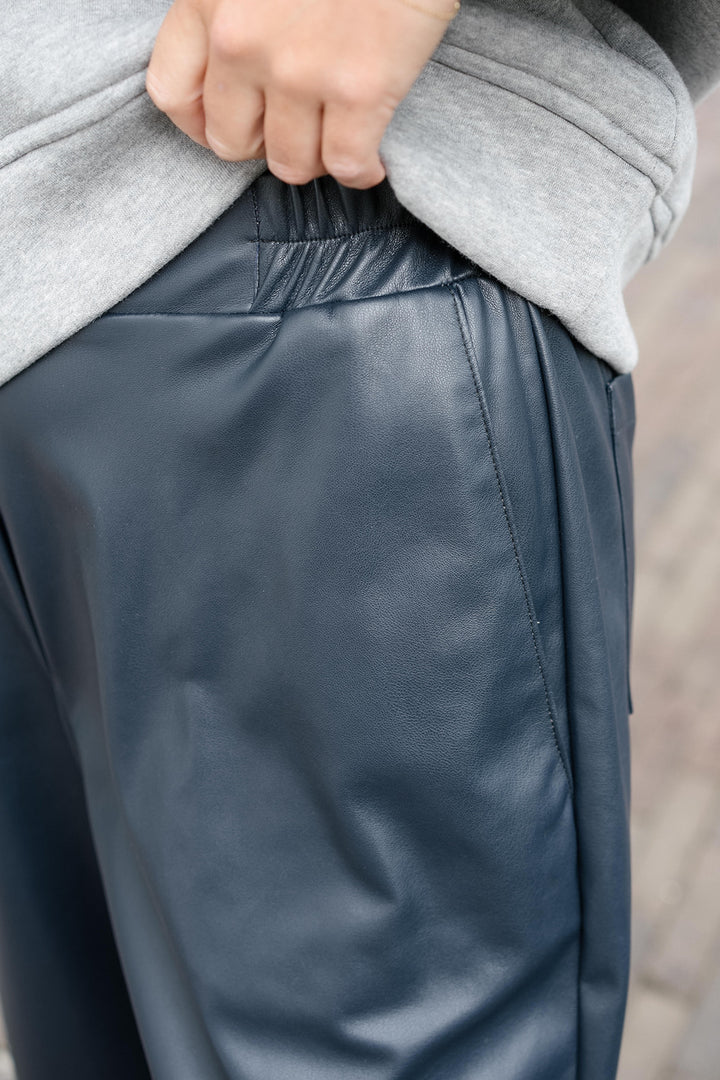 Selena Pants Leather Look Navy
