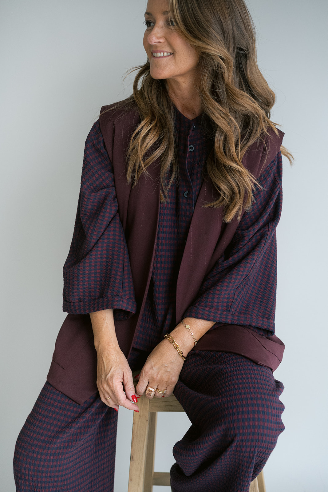 Sam pants Bordeaux Check - Afbeelding 4