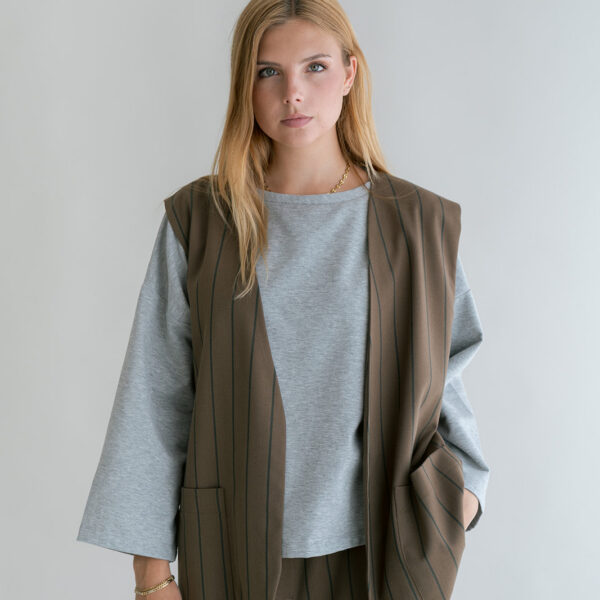 Puck Gilet Brown Green Stripe
