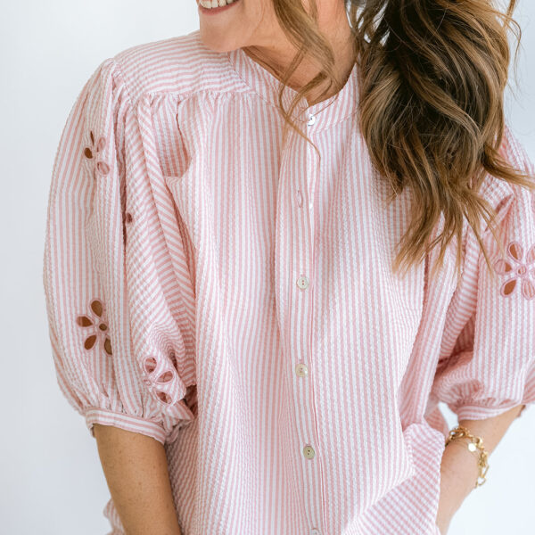 Magdalena Blouse Pink Stripe Embroidery